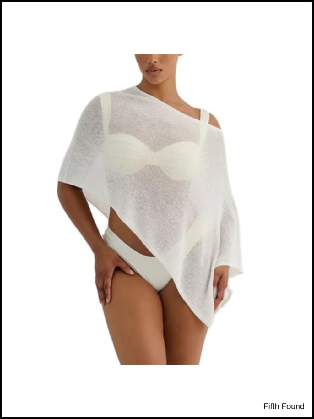 Women Off Shoulder Sheer Mesh Knit Poncho Top Summer Beach Coverup
